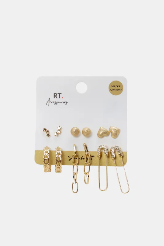 Women Gold Embellished Studs (6 Pairs) sold by Redtag