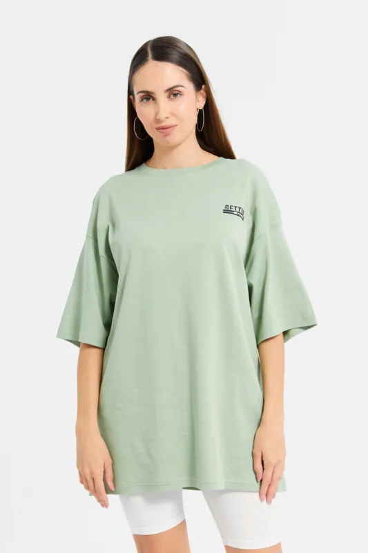 Women Mint Printed Oversize T-Shirt sold by Redtag
