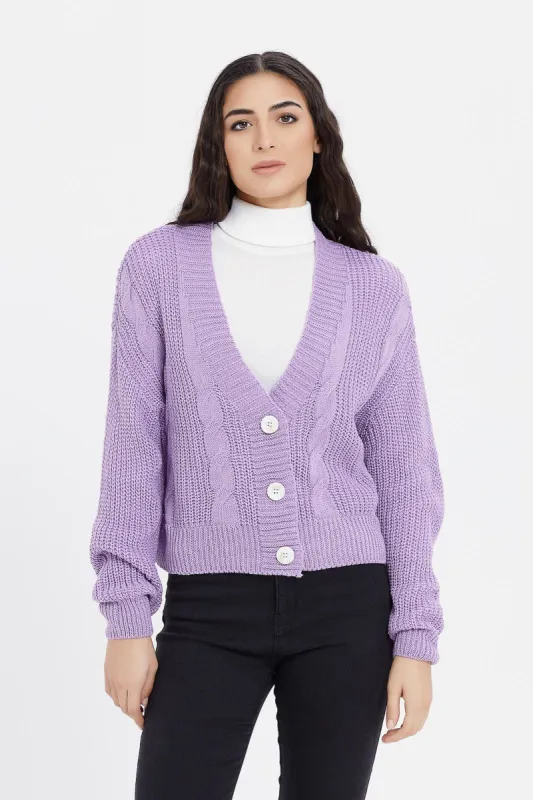 Women Lilac Knitted Cropped Cardigan sold by Redtag