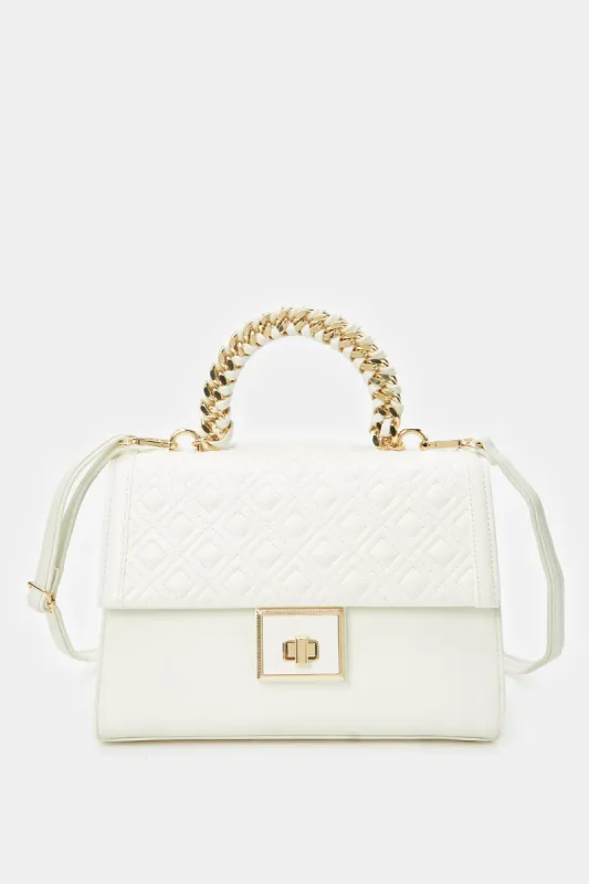 Women White Textured Day Bag sold by Redtag