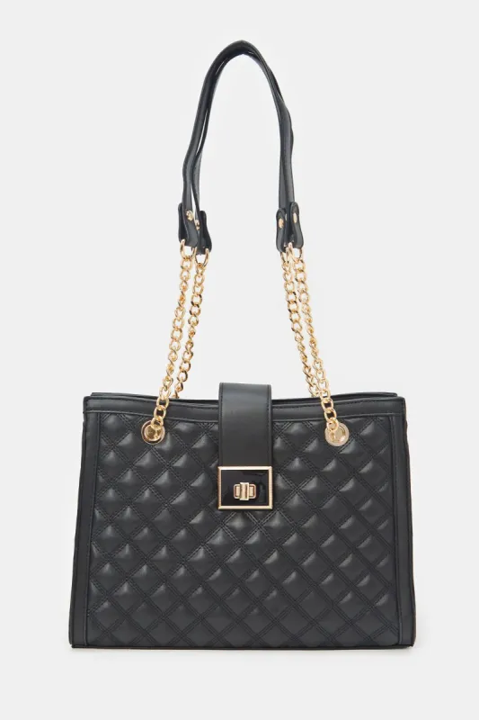 Women Black Quilted Day Bag sold by Redtag