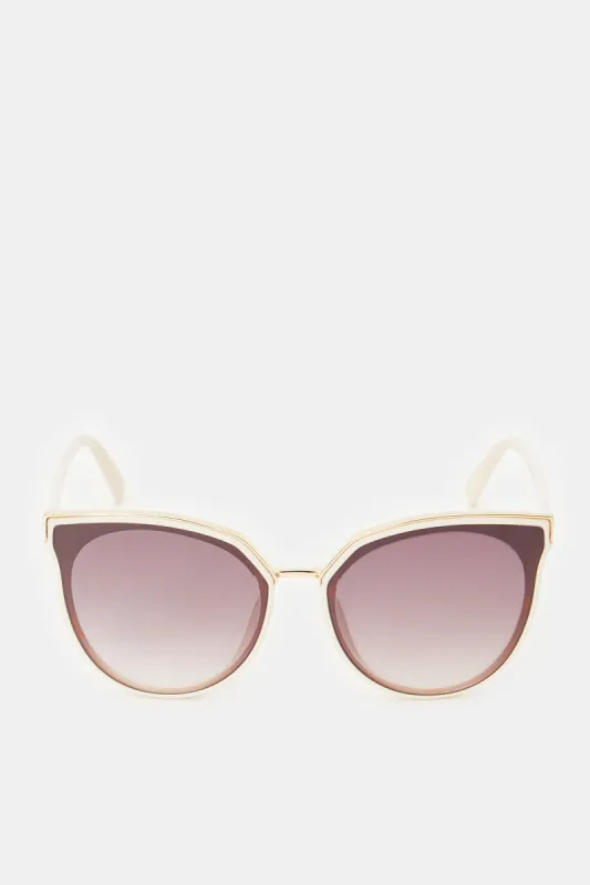 Women Cream And Brown Cat Eye Sunglasses sold by Redtag