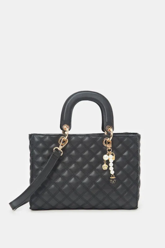 Women Black Quilted Day Bag sold by Redtag