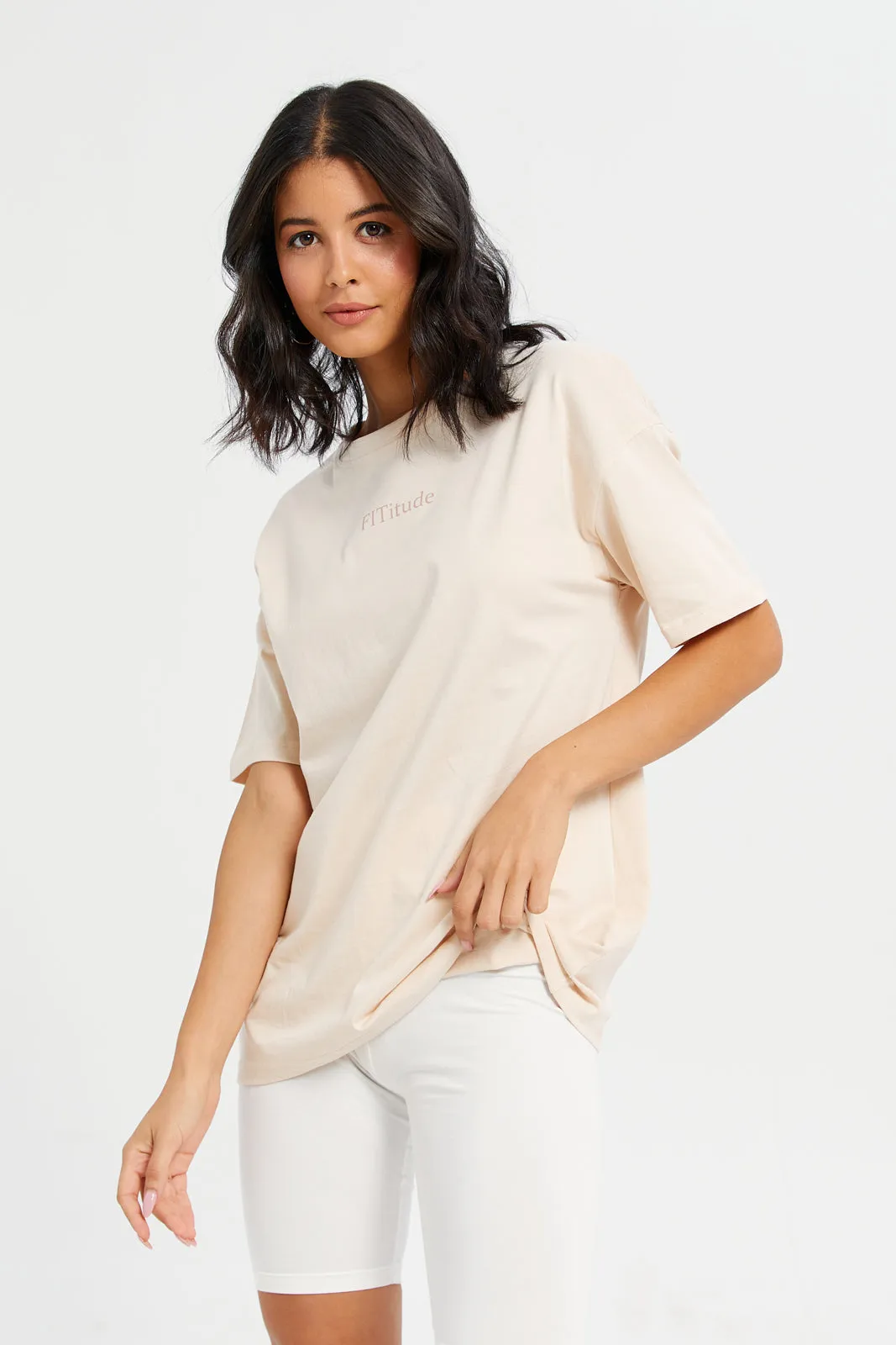 Women Beige Printed Active T-Shirt sold by Redtag