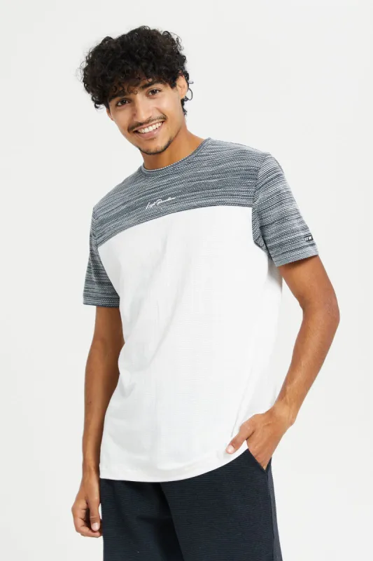 Men Grey And White Jacquard T-Shirt sold by Redtag