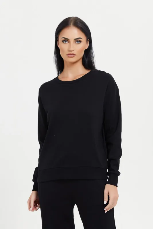 Women Black Plain Crewneck Sweatshirt sold by Redtag