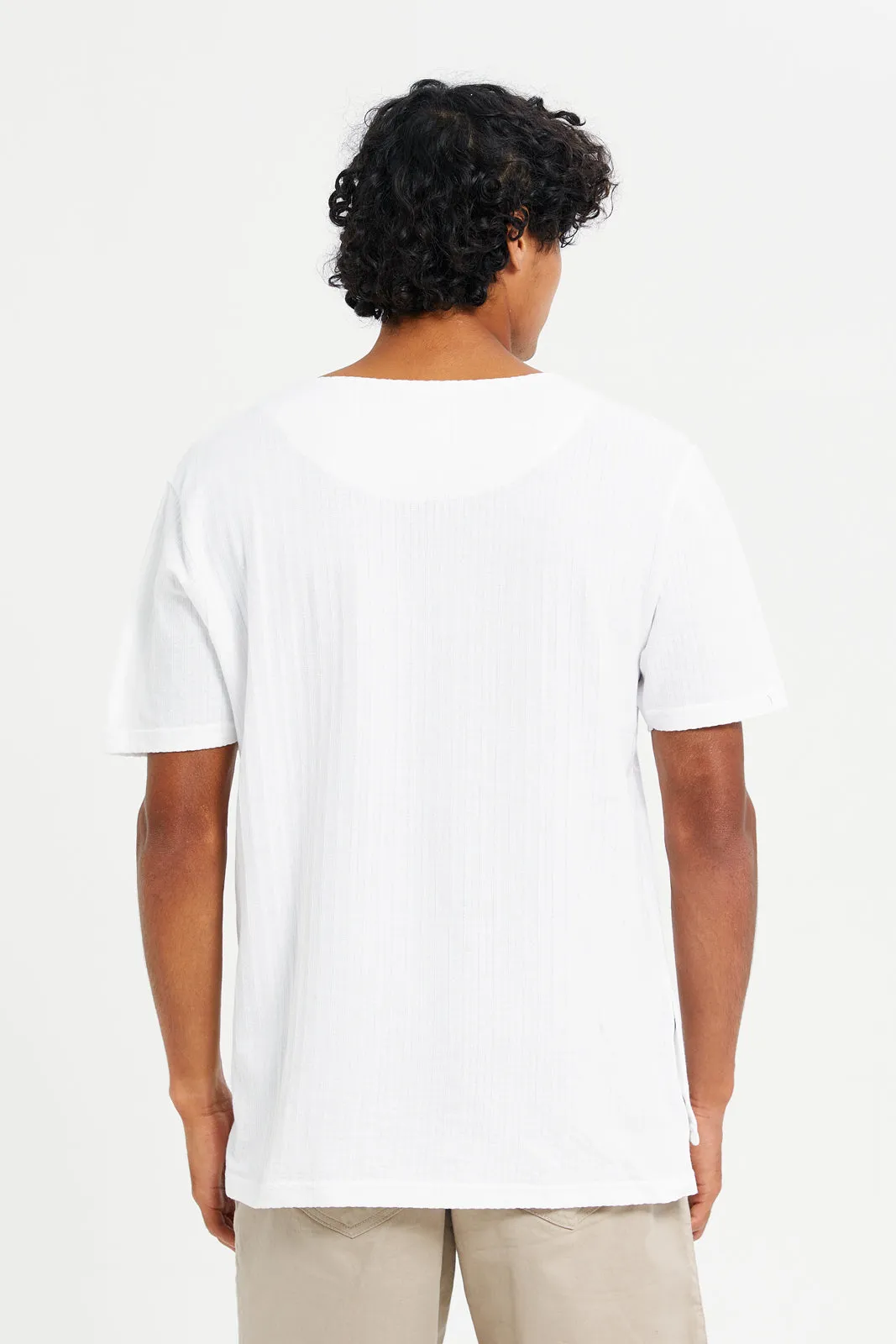 Men White Jacquard T-Shirt With Buttons sold by Redtag product image thumbnail 3