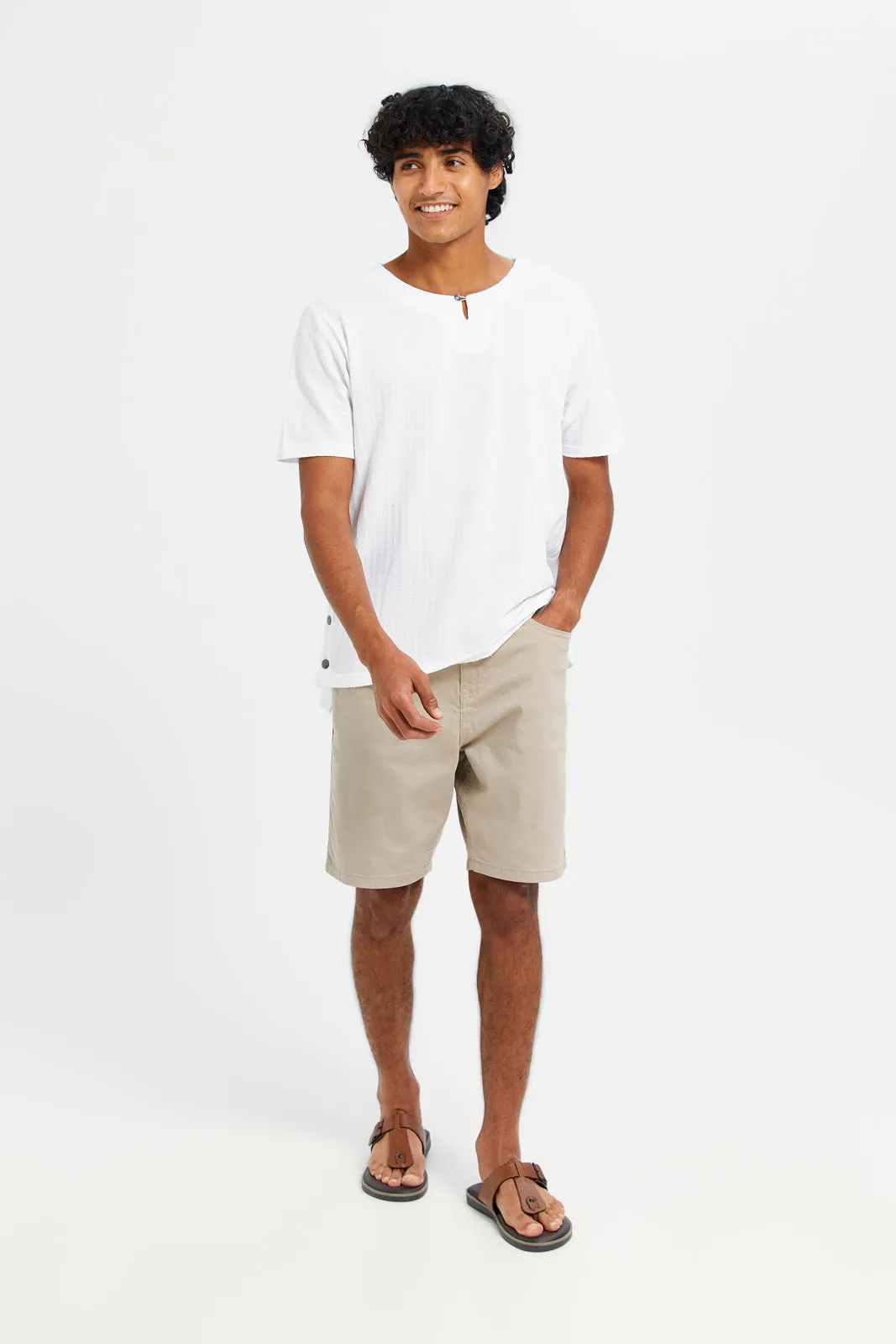 Men White Jacquard T-Shirt With Buttons sold by Redtag product image thumbnail 2