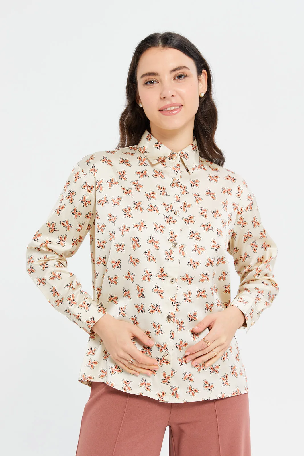 Women Assorted Allover Printed Satin Shirt sold by Redtag