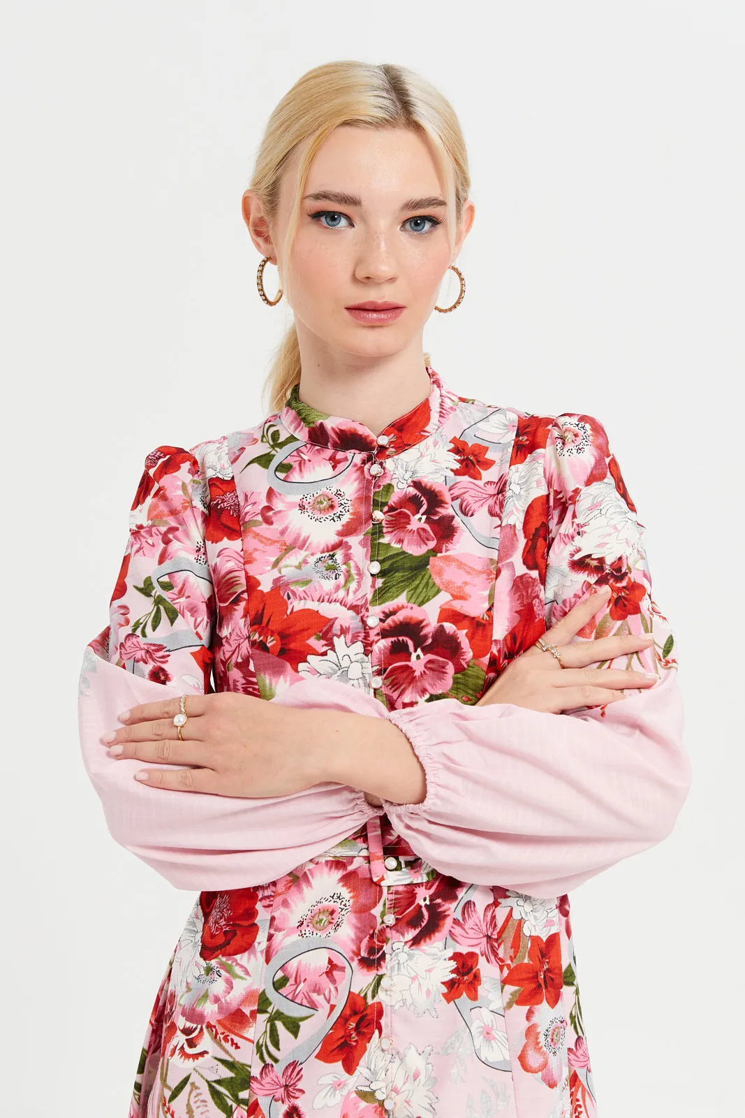 Women Red Floral Printed Buttoned Dress sold by Redtag product image thumbnail 4