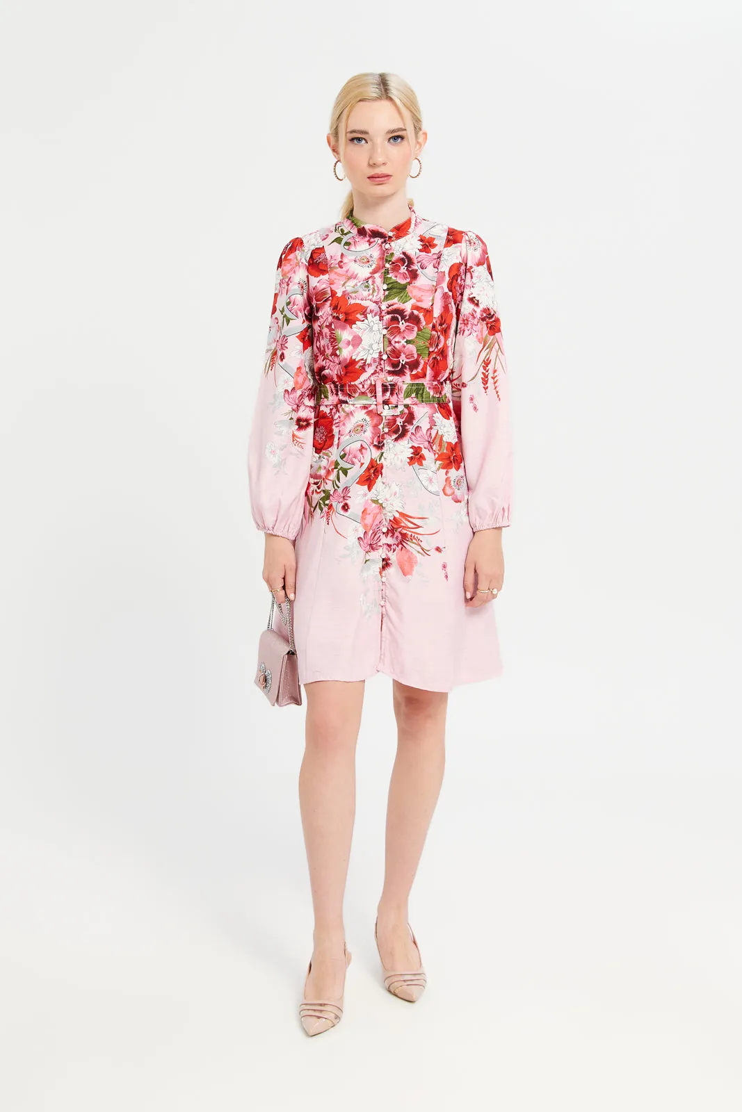 Women Red Floral Printed Buttoned Dress sold by Redtag product image thumbnail 2