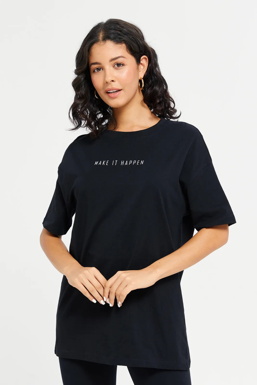 Women Black Printed Active Tshirt sold by Redtag