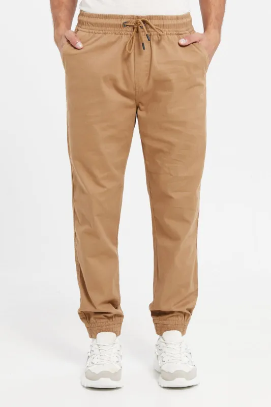 Men Beige Basic Pull On Twill Jogger sold by Redtag