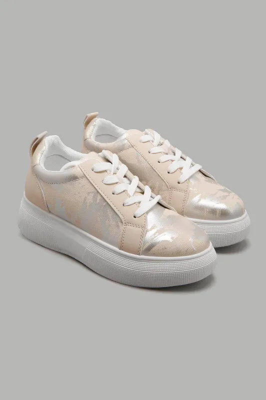 Beige Printed Lace Up Sneaker sold by Redtag