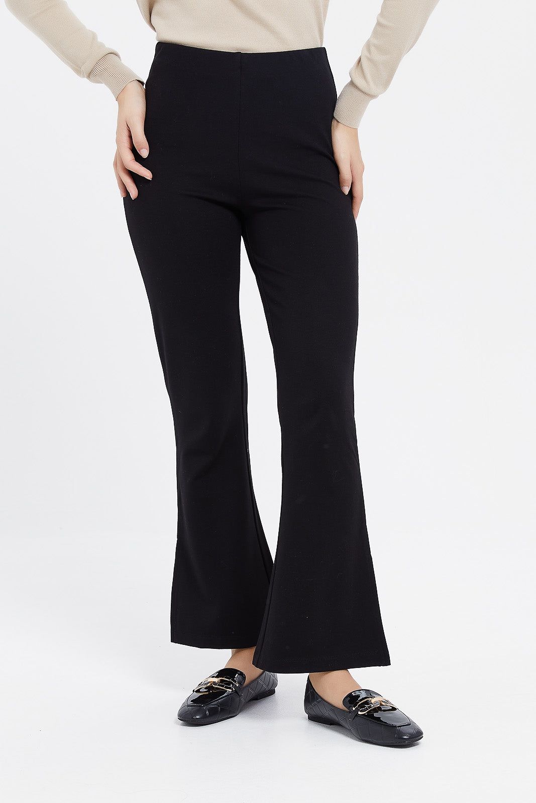 Women Black Fit And Flare Textured Trouser sold by Redtag
