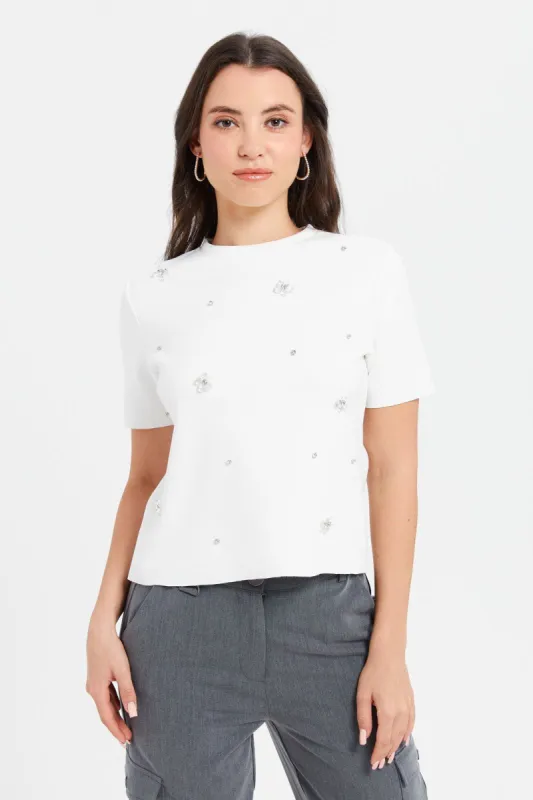 Women White Embellished Top sold by Redtag