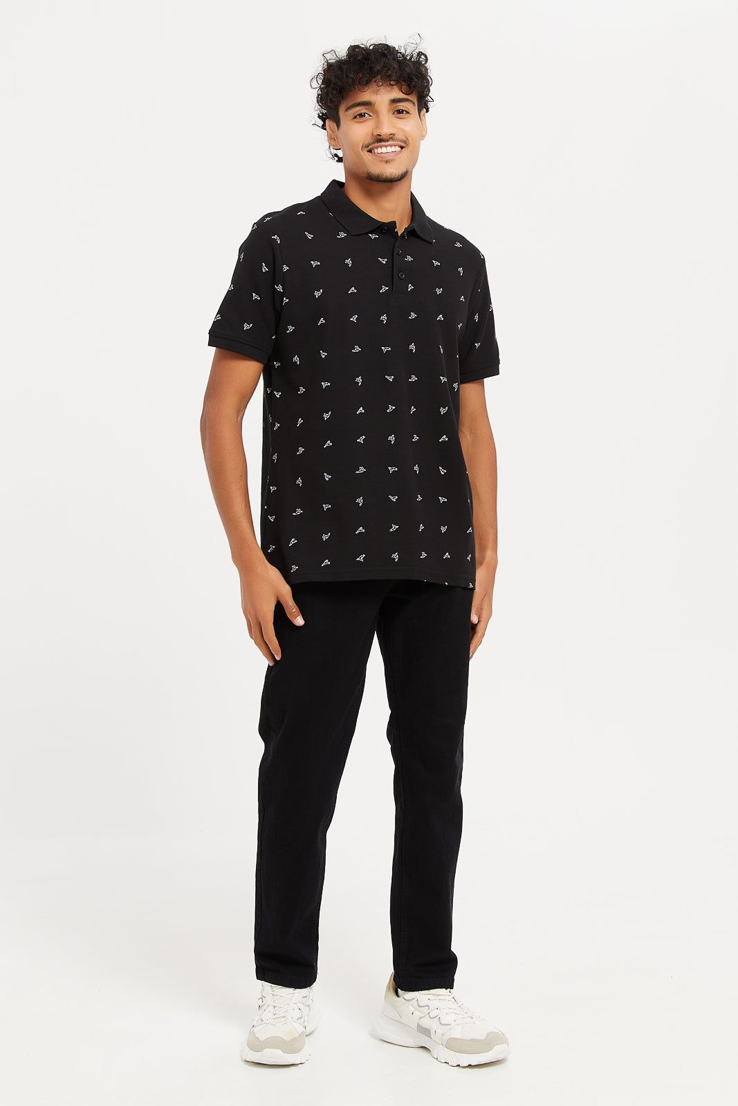 Men Black Printed Polo Shirt sold by Redtag product image thumbnail 2