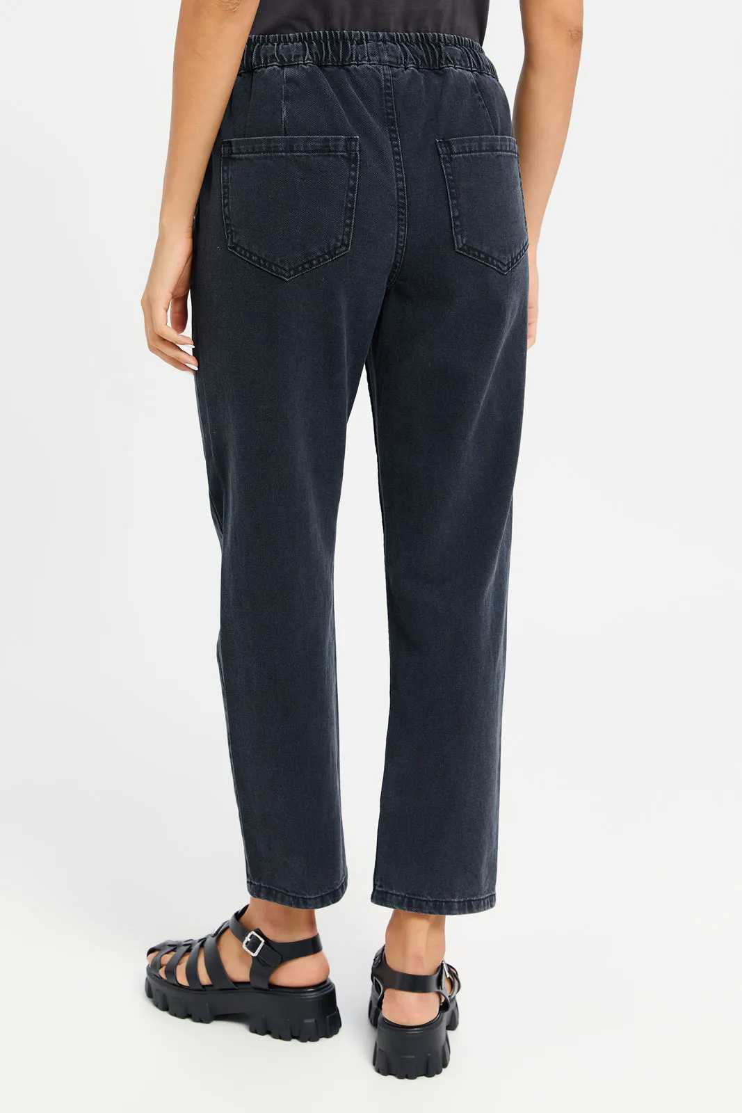 Women Charcoal High Rise Waist Elasticated Baggy Jeans sold by Redtag product image thumbnail 3