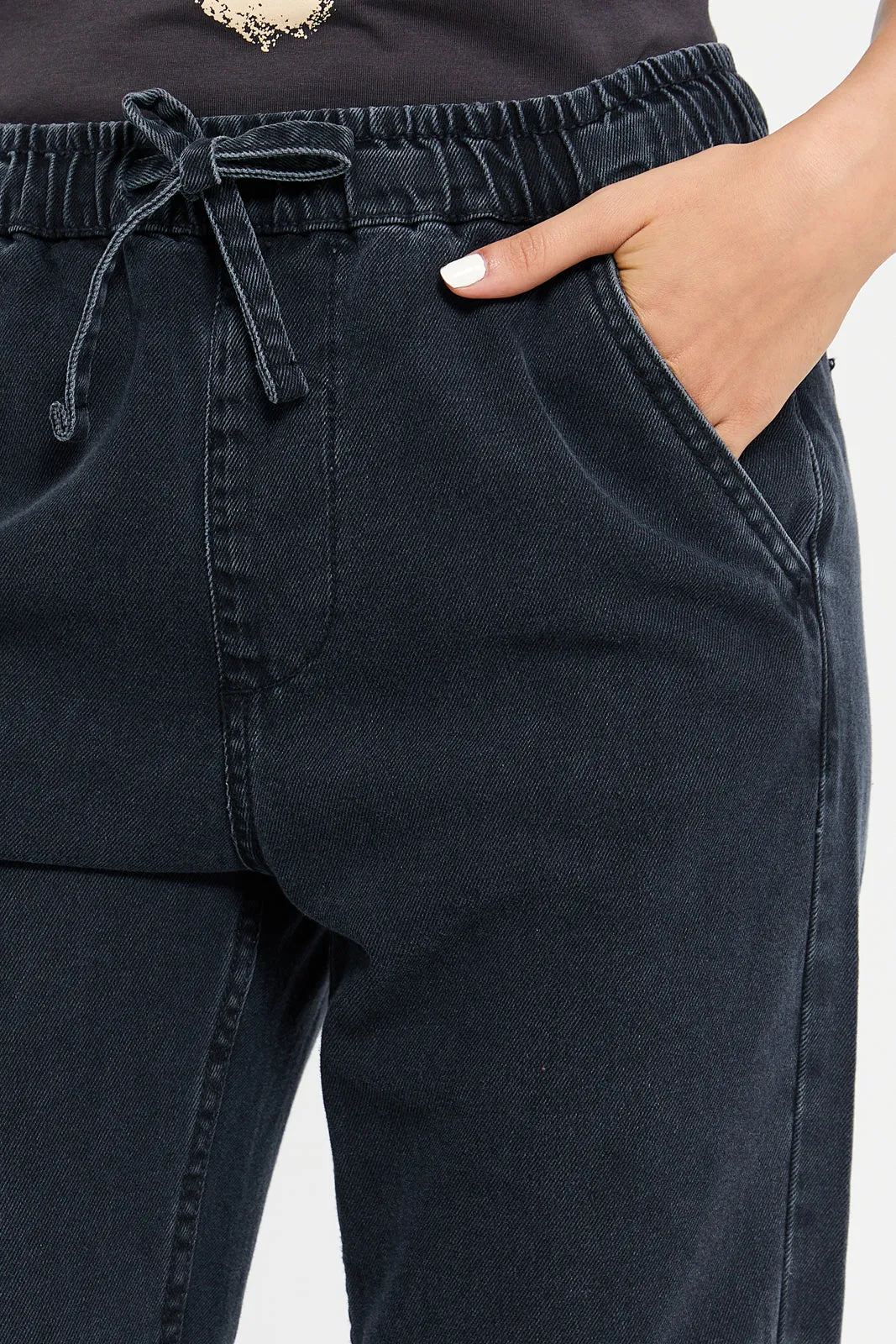 Women Charcoal High Rise Waist Elasticated Baggy Jeans sold by Redtag product image thumbnail 4