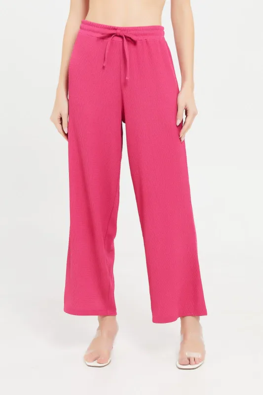 Women Pink Jacquard Straight Let Pant sold by Redtag