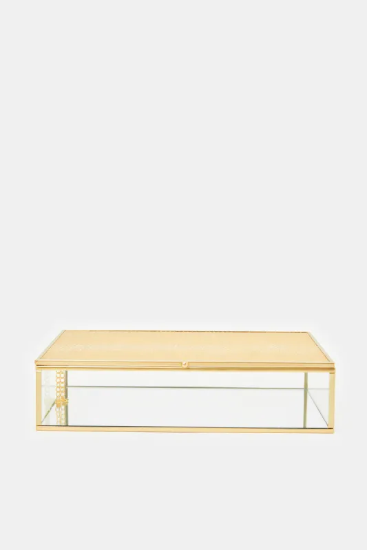 Gold Pu Texture Mirror Jewelry Box sold by Redtag