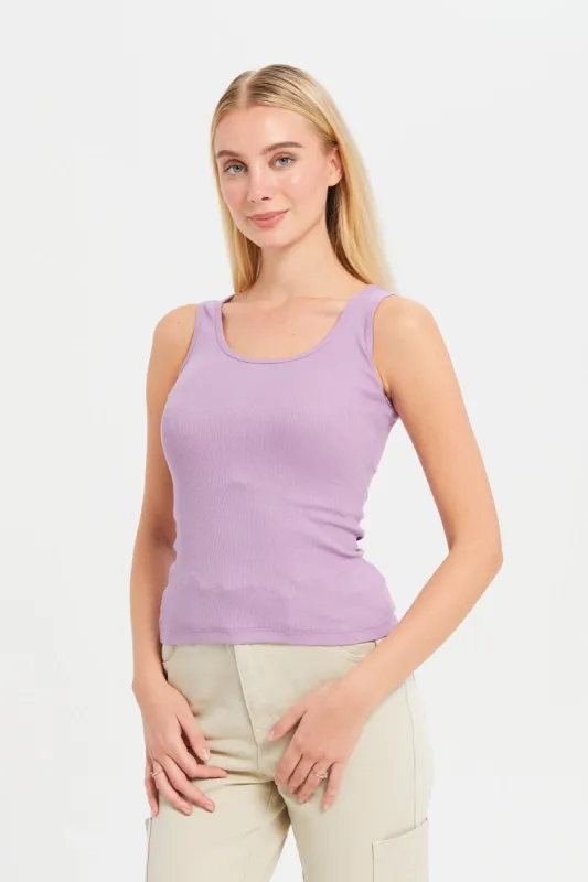 Women Mauve Ribbed Vest sold by Redtag