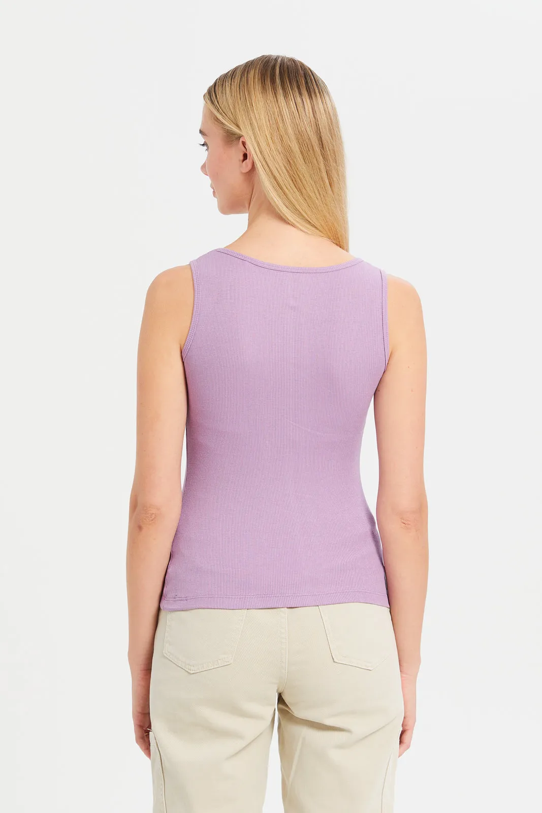 Women Mauve Ribbed Vest sold by Redtag product image thumbnail 3