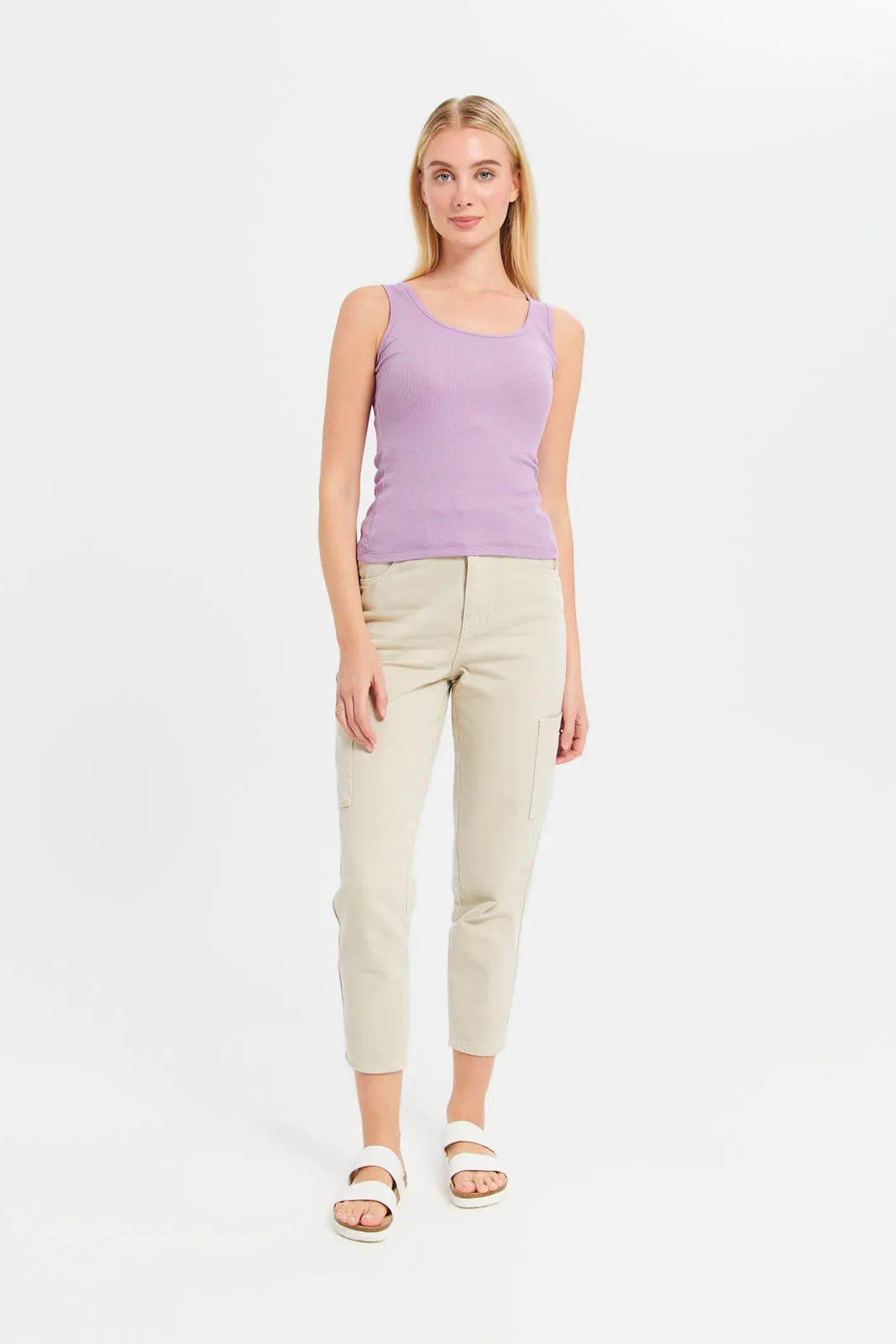 Women Mauve Ribbed Vest sold by Redtag product image thumbnail 2