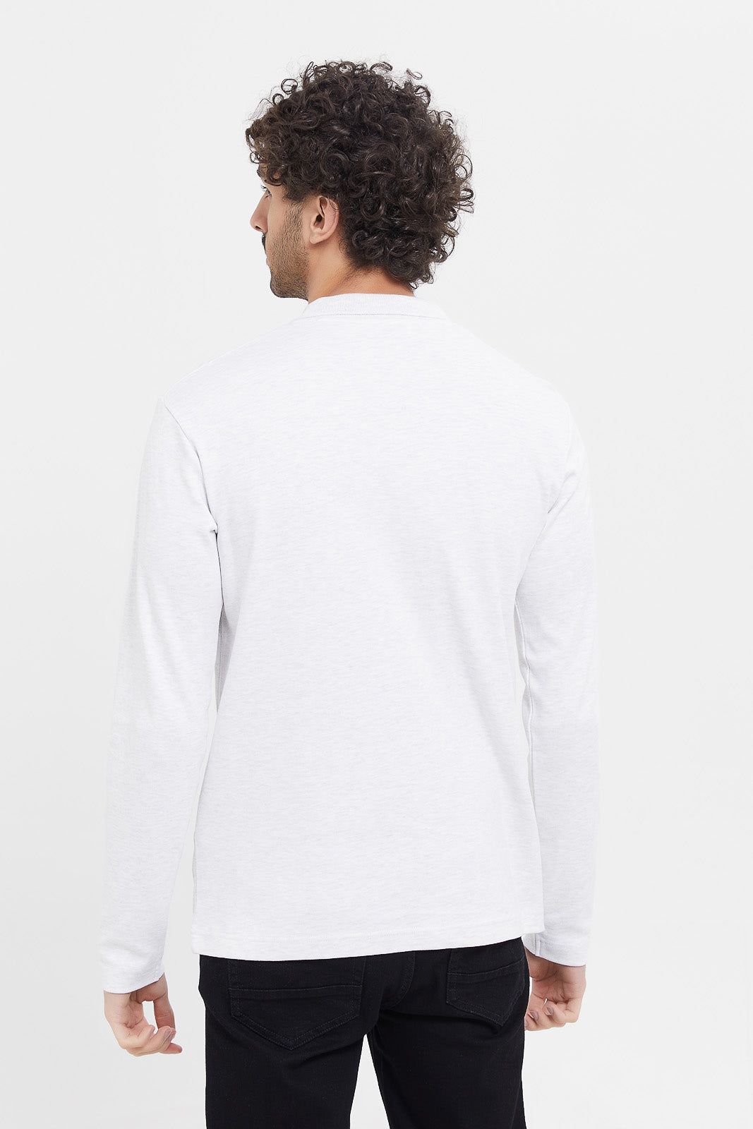 Men Ecru Zip Placket Long Sleeve Polo Shirt sold by Redtag product image thumbnail 3