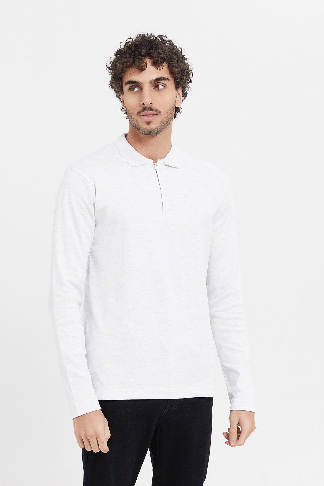 Men Ecru Zip Placket Long Sleeve Polo Shirt sold by Redtag