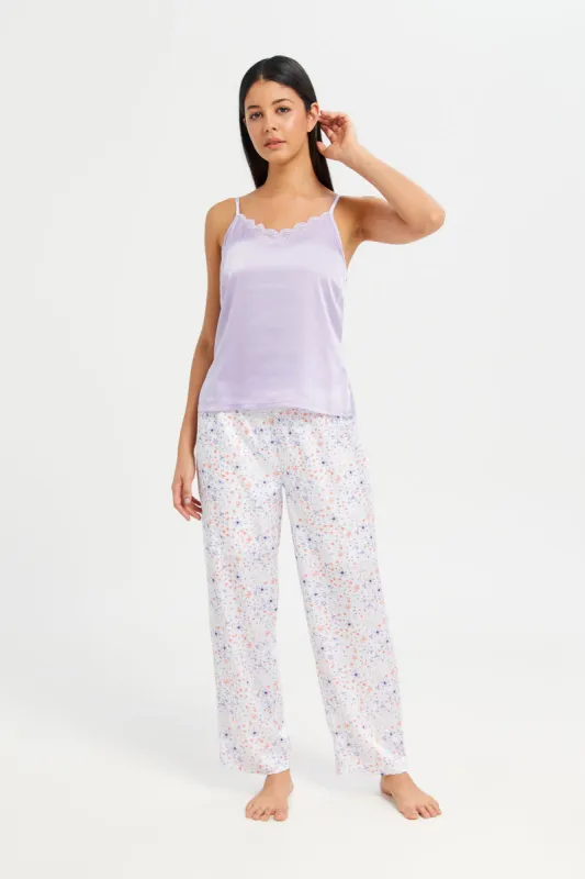 Women White Floral Print Long Pant Cami Set (2 Piece) sold by Redtag