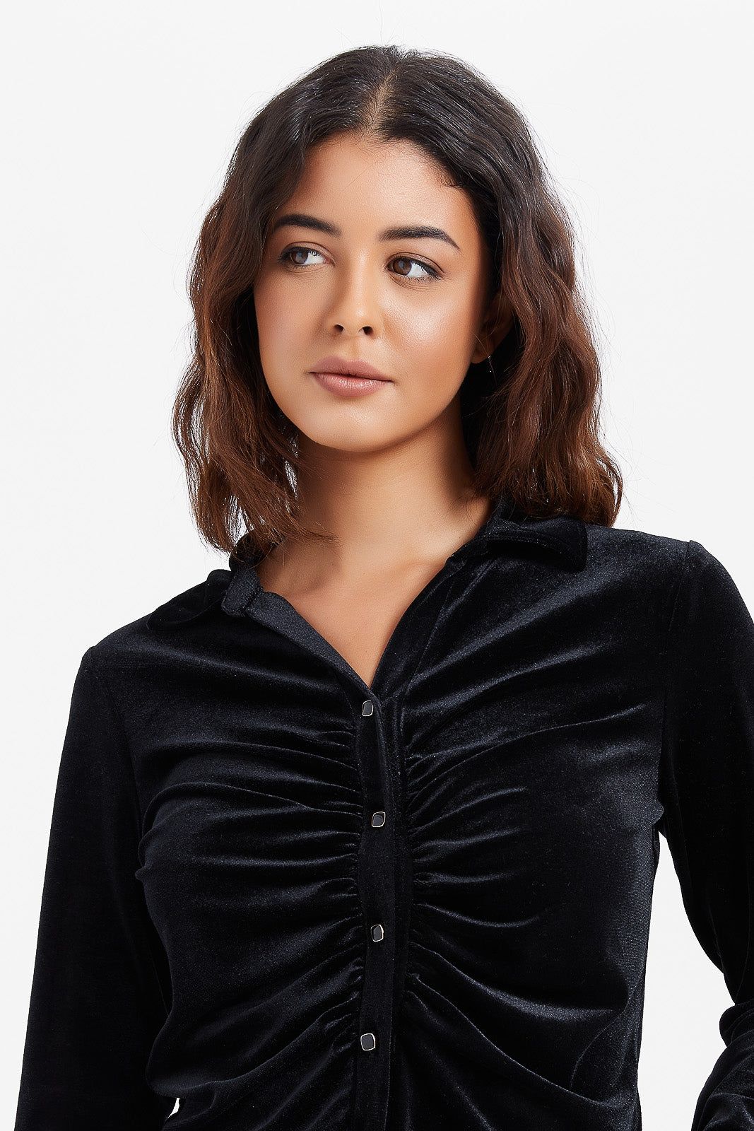 Women Black Velvet Rouched Shirt sold by Redtag product image thumbnail 4