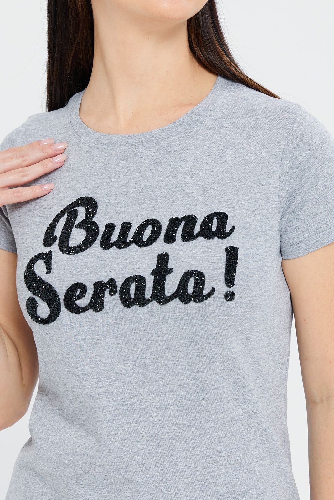 Women Grey Buona Serata Embellished T-Shirt sold by Redtag product image thumbnail 4
