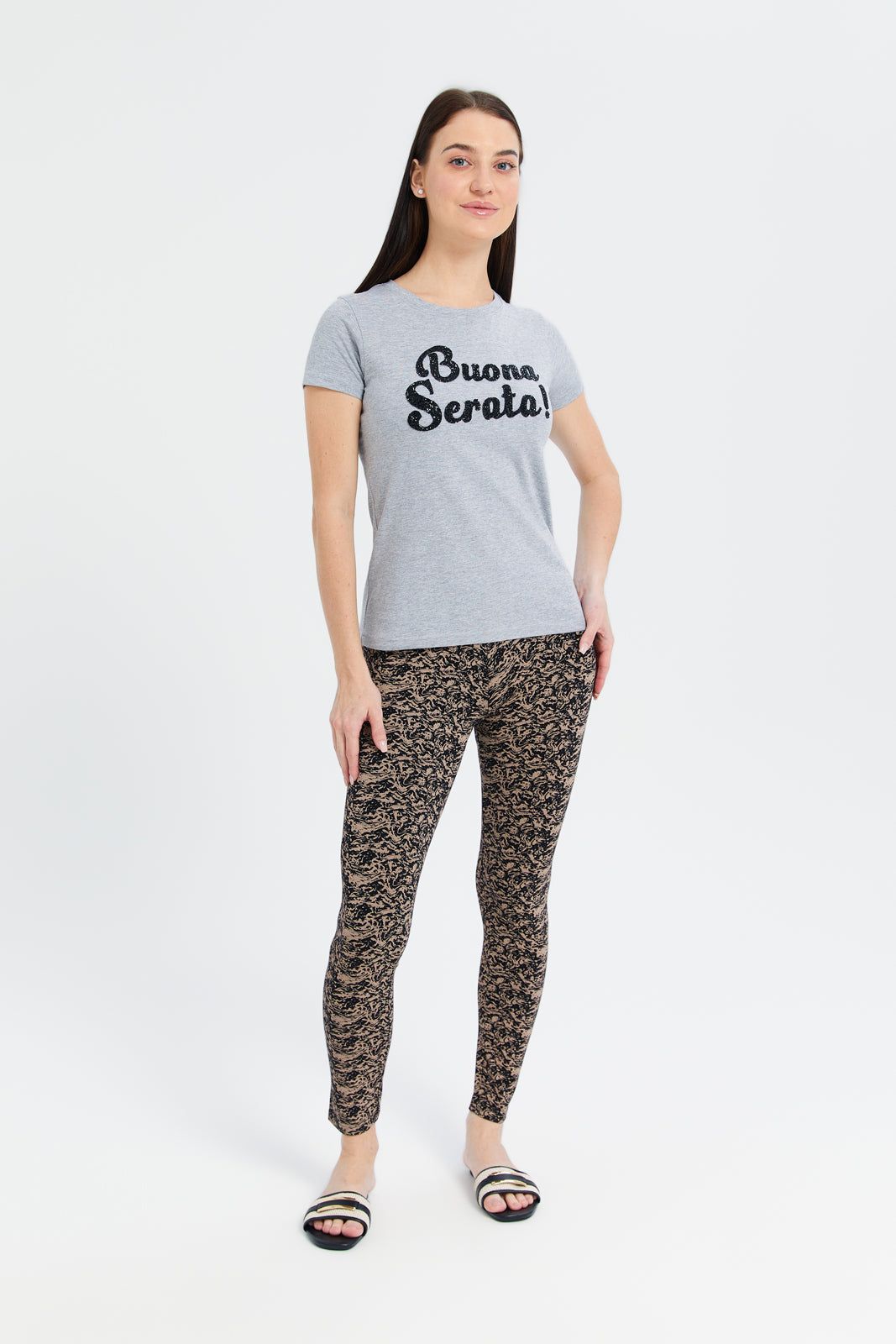 Women Grey Buona Serata Embellished T-Shirt sold by Redtag product image thumbnail 2