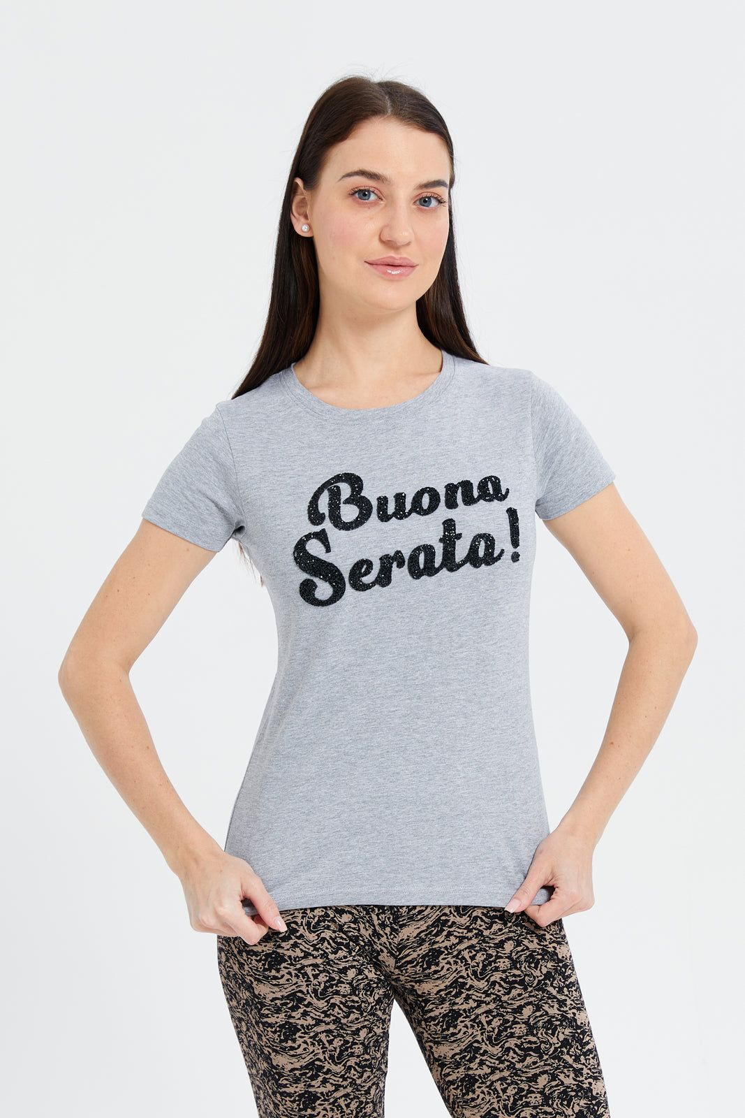 Women Grey Buona Serata Embellished T-Shirt sold by Redtag