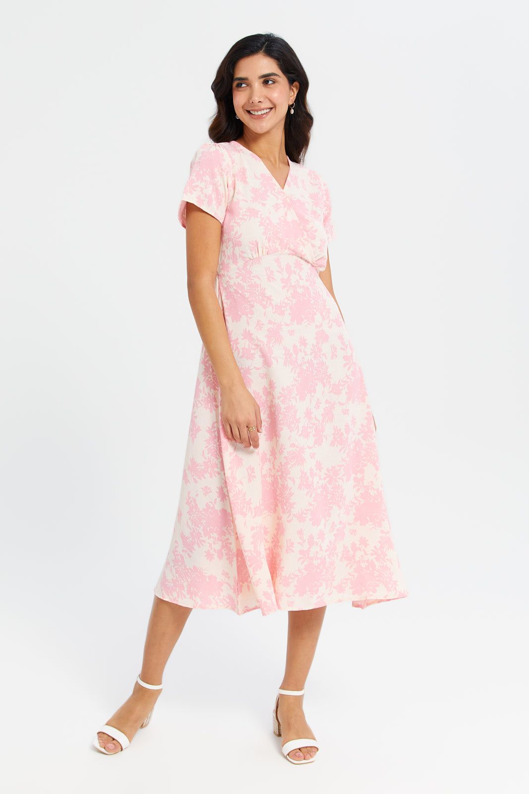 Women Pink And White Printed Midi Dress sold by Redtag
