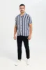 Men White And Navy Striped Resort Shirt sold by Redtag
