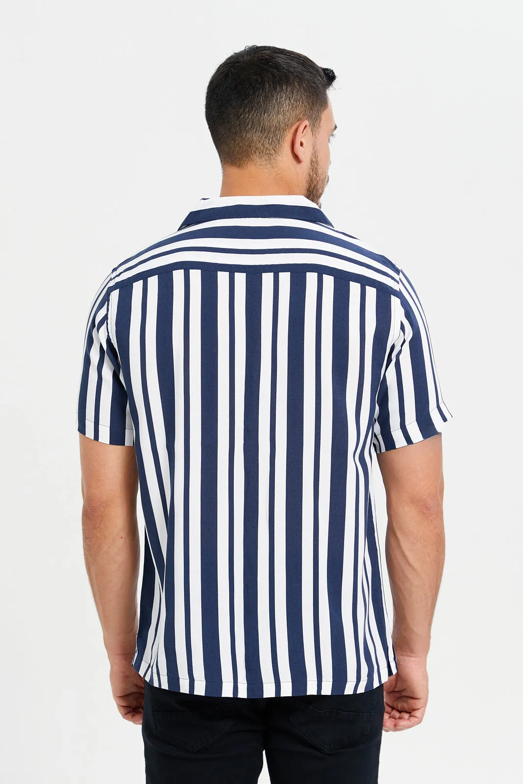 Men White And Navy Striped Resort Shirt sold by Redtag product image thumbnail 3