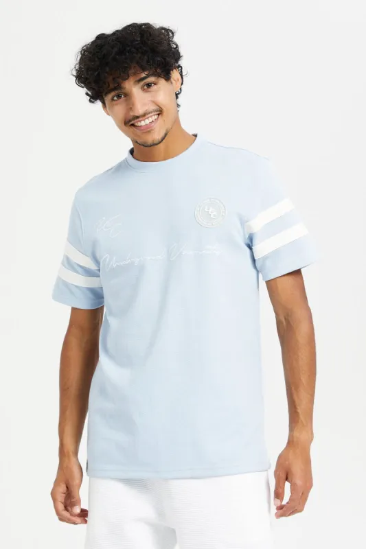 Men Blue Sleeve Stripe T-Shirt sold by Redtag