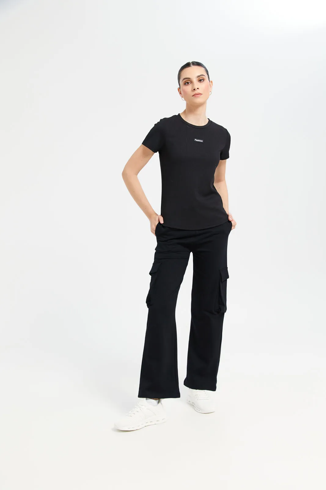 Women Black Straight Leg Pant With Utility Pockets sold by Redtag product image thumbnail 2