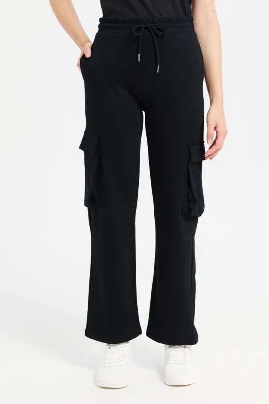 Women Black Straight Leg Pant With Utility Pockets sold by Redtag