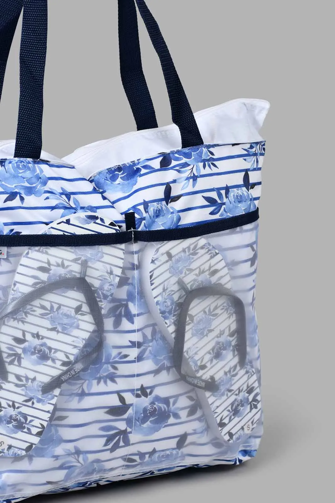 White And Navy Printed Beach Bag With Flip Flop (2 Piece) sold by Redtag product image thumbnail 3