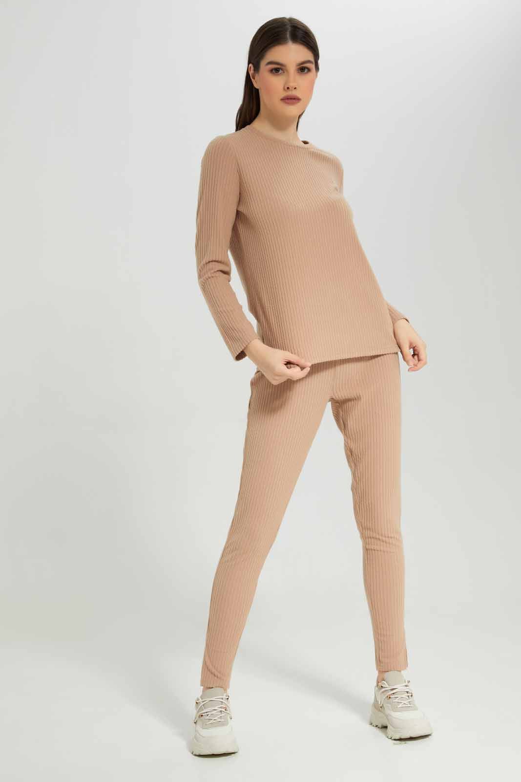 Women Beige Ribbed Lounge Pant sold by Redtag product image thumbnail 2