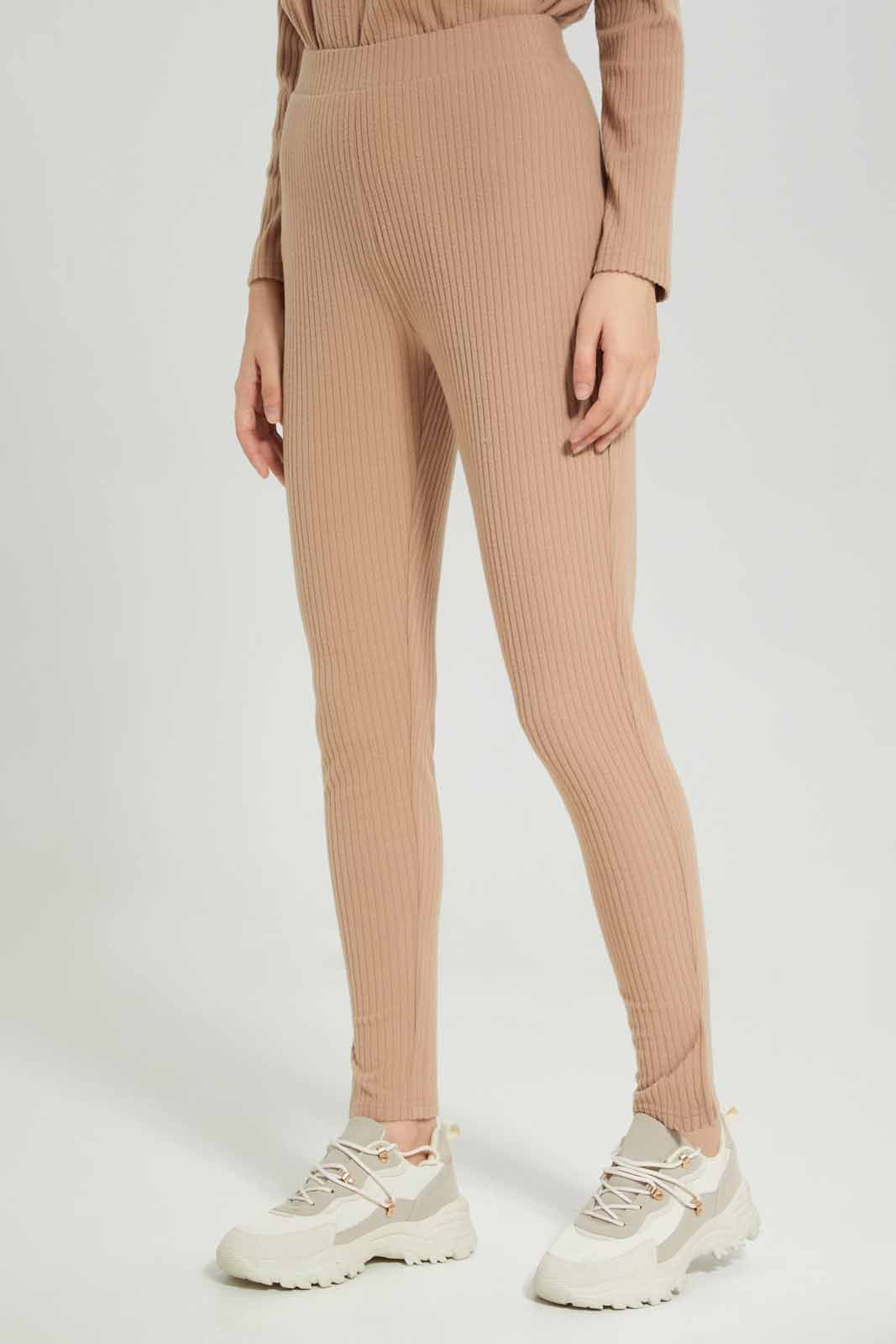 Women Beige Ribbed Lounge Pant sold by Redtag