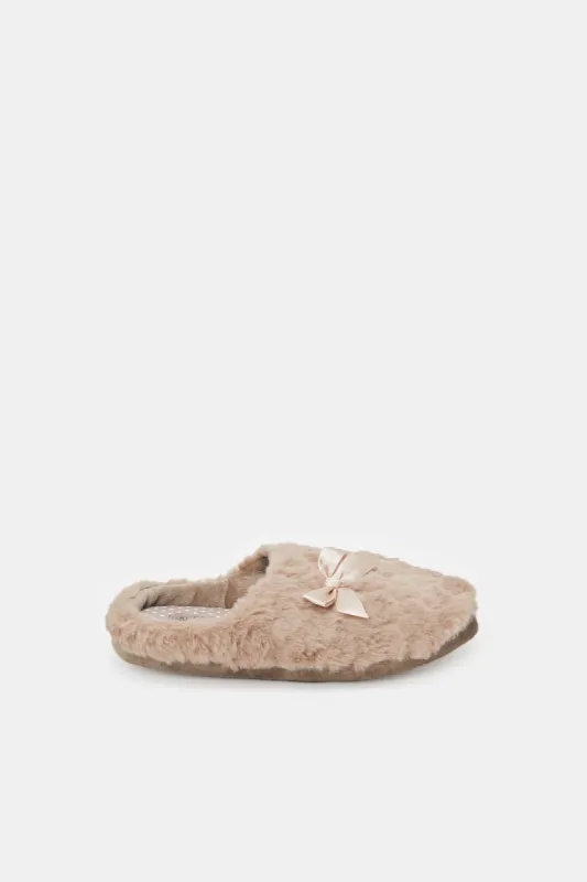 Women Beige Bow Trim Slipper sold by Redtag