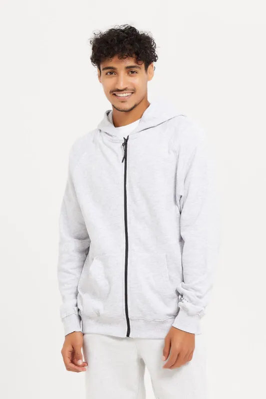 Men Grey Zip Through Hooded Sweatshirt sold by Redtag