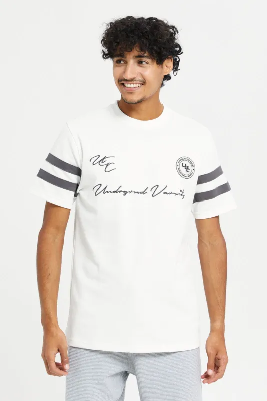 Men White Sleeve Stripe T-Shirt sold by Redtag