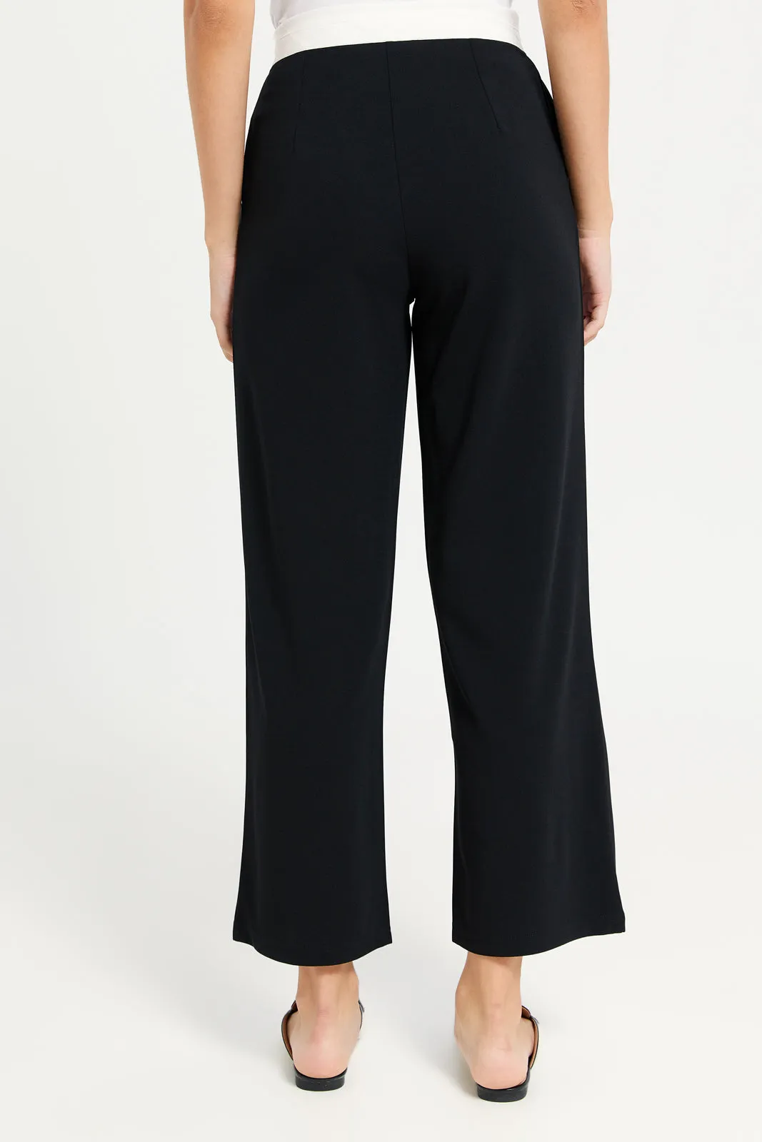 Women Black Contrast Band Trousers sold by Redtag product image thumbnail 3