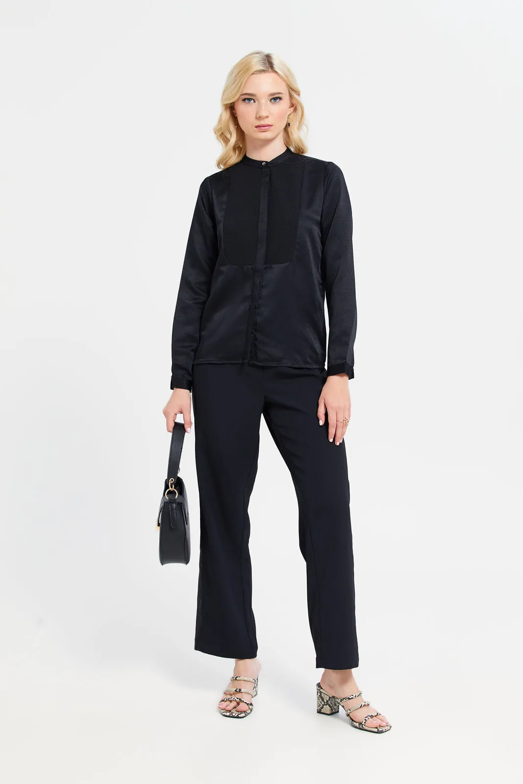 Women Black Bib- Front Shirt Blouse sold by Redtag product image thumbnail 2