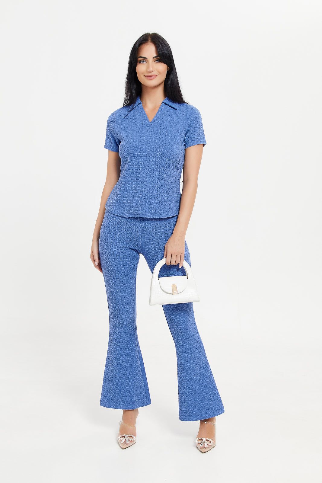 Women Blue Textured Collared Top sold by Redtag product image thumbnail 2